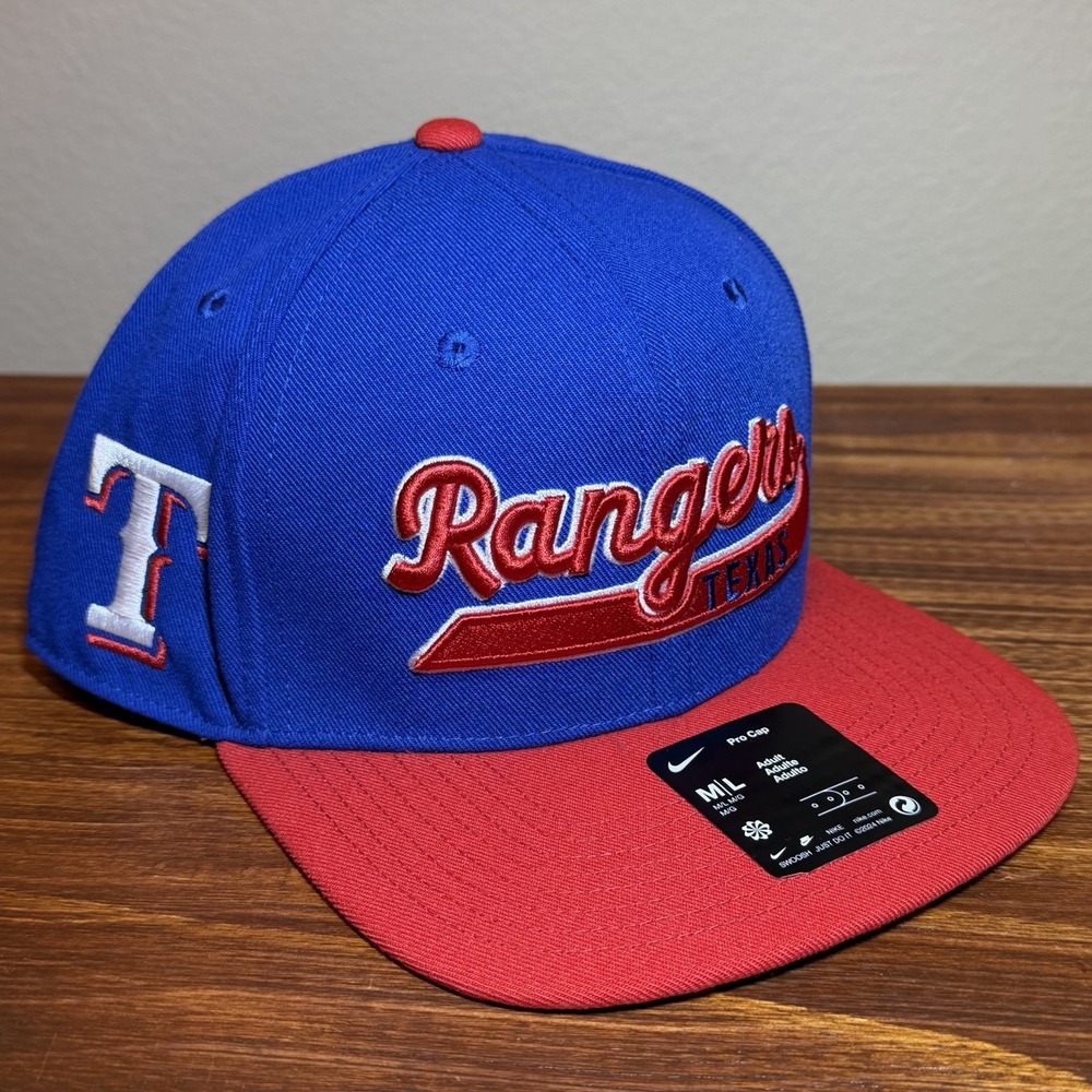 Nike Texas Rangers Pro Cap Snapback Hat Adult M/L Adjustable MLB Blue Red NEW